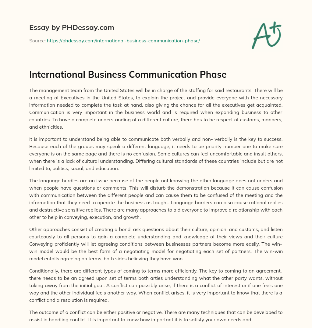 International Business Communication Phase essay