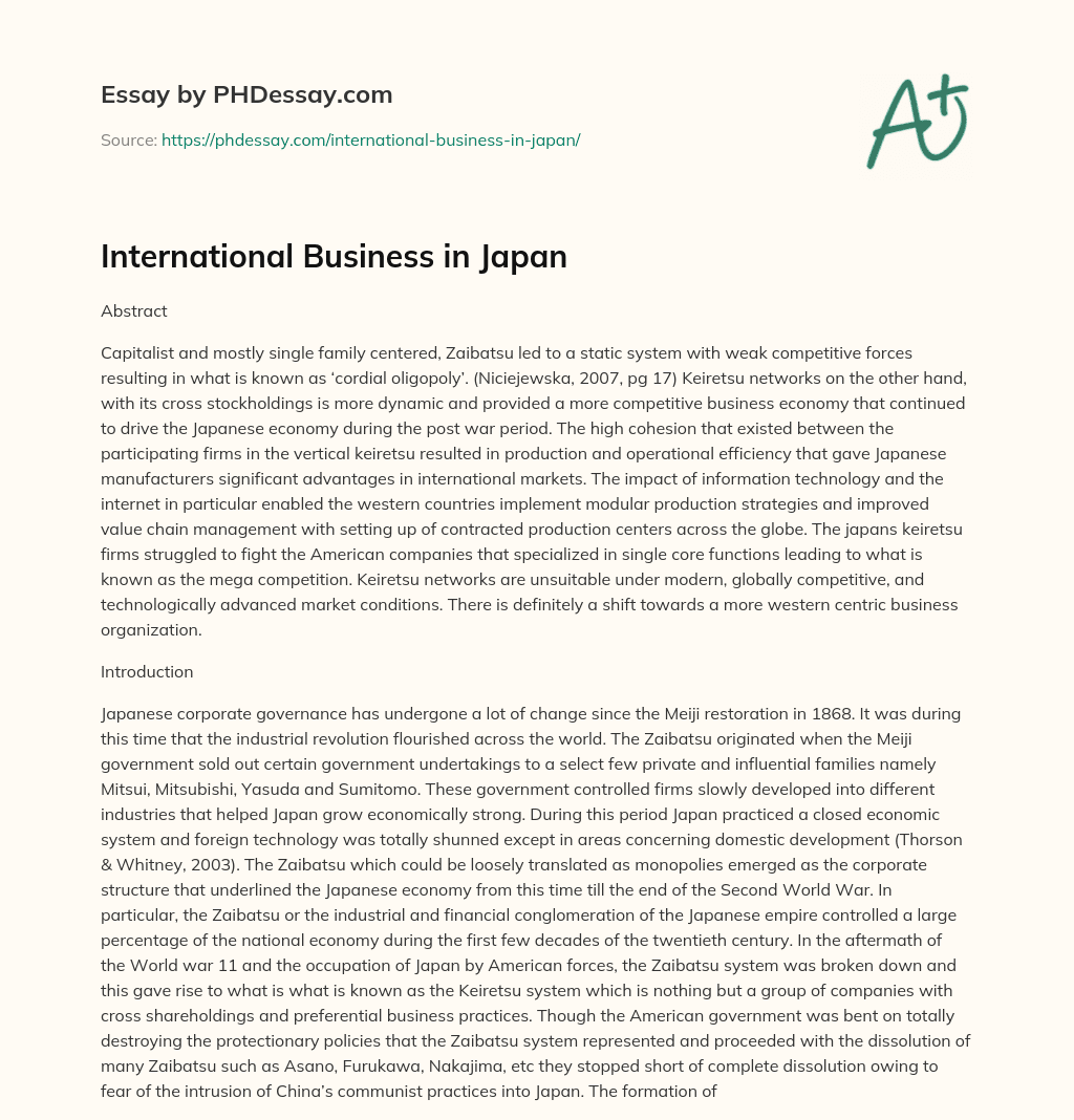 International Business in Japan essay