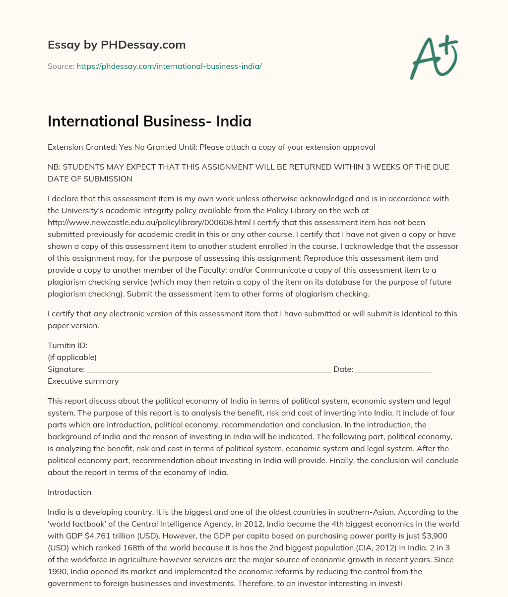 International Business- India essay