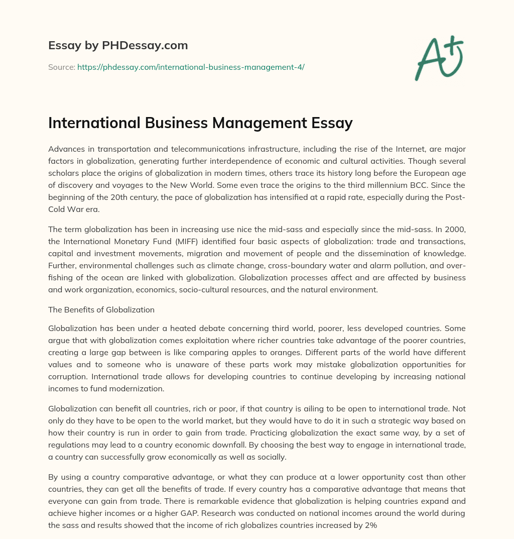 International Business Management Essay essay