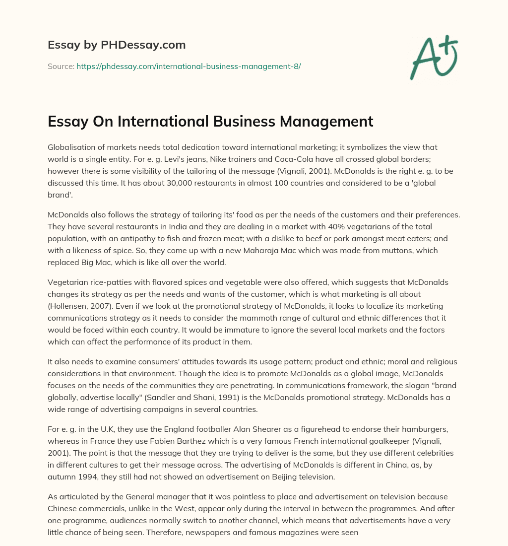 Essay On International Business Management essay