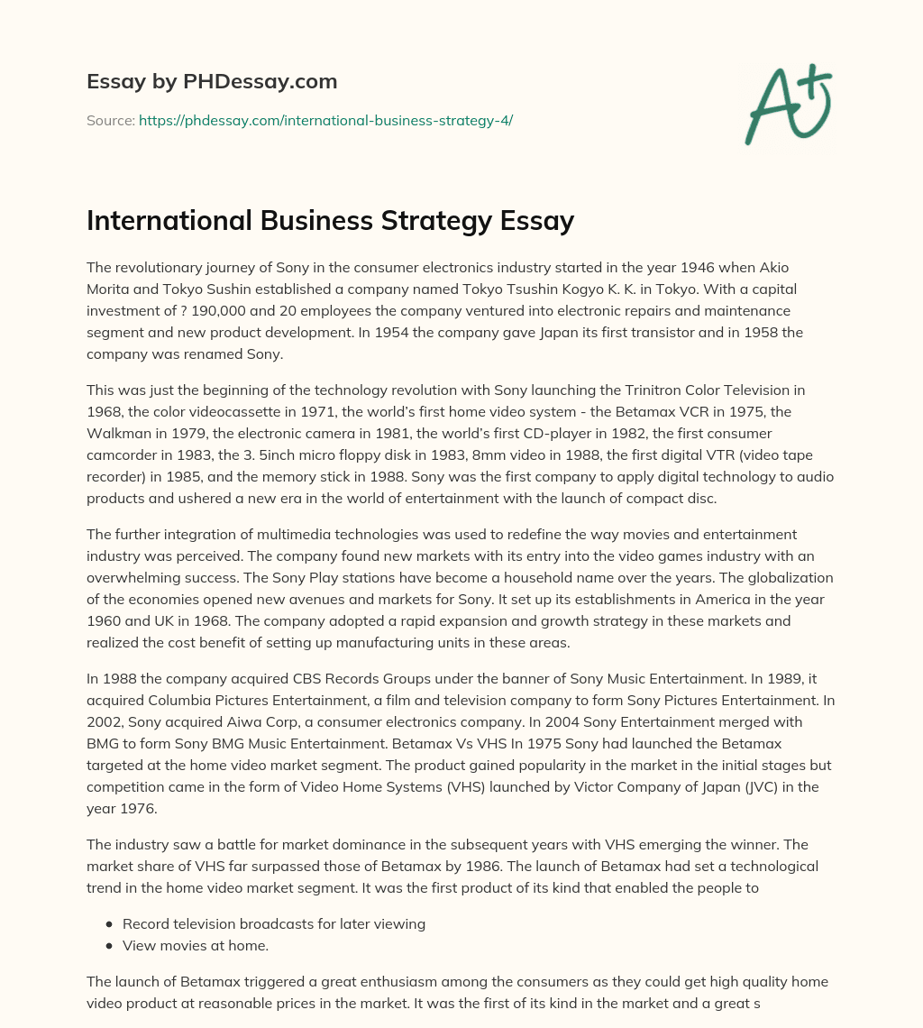 International Business Strategy Essay essay