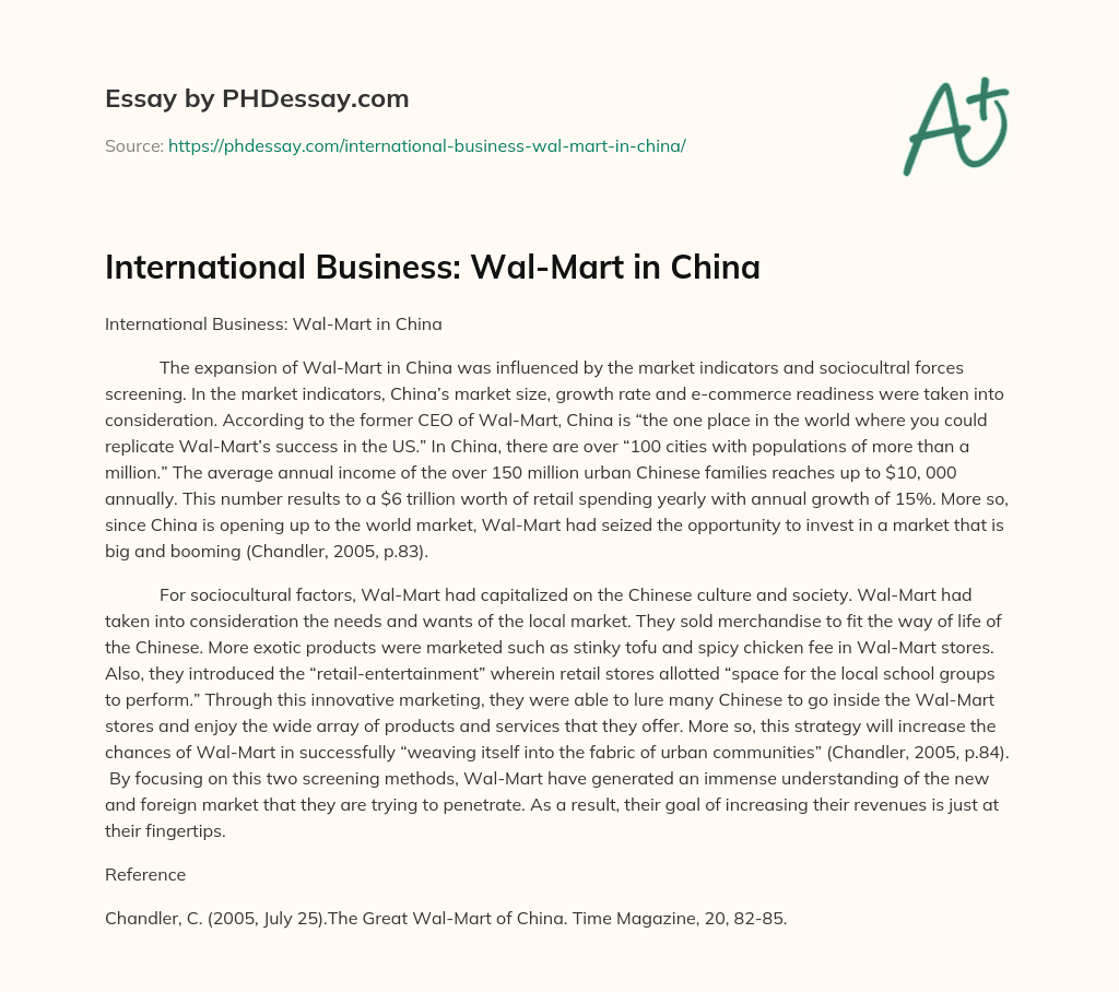 International Business: Wal-Mart in China essay