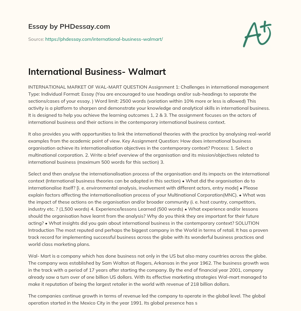 International Business- Walmart essay