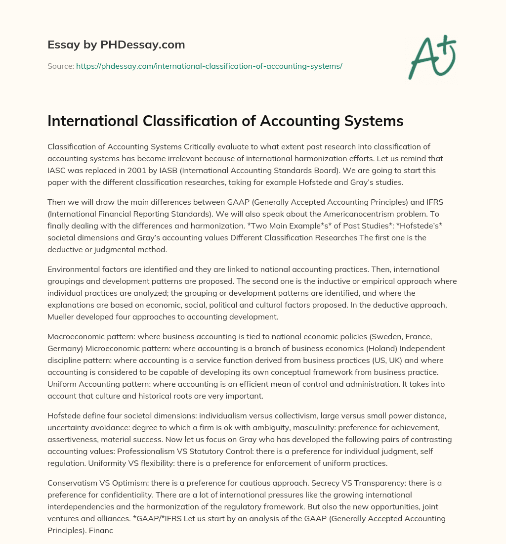 International Classification of Accounting Systems essay