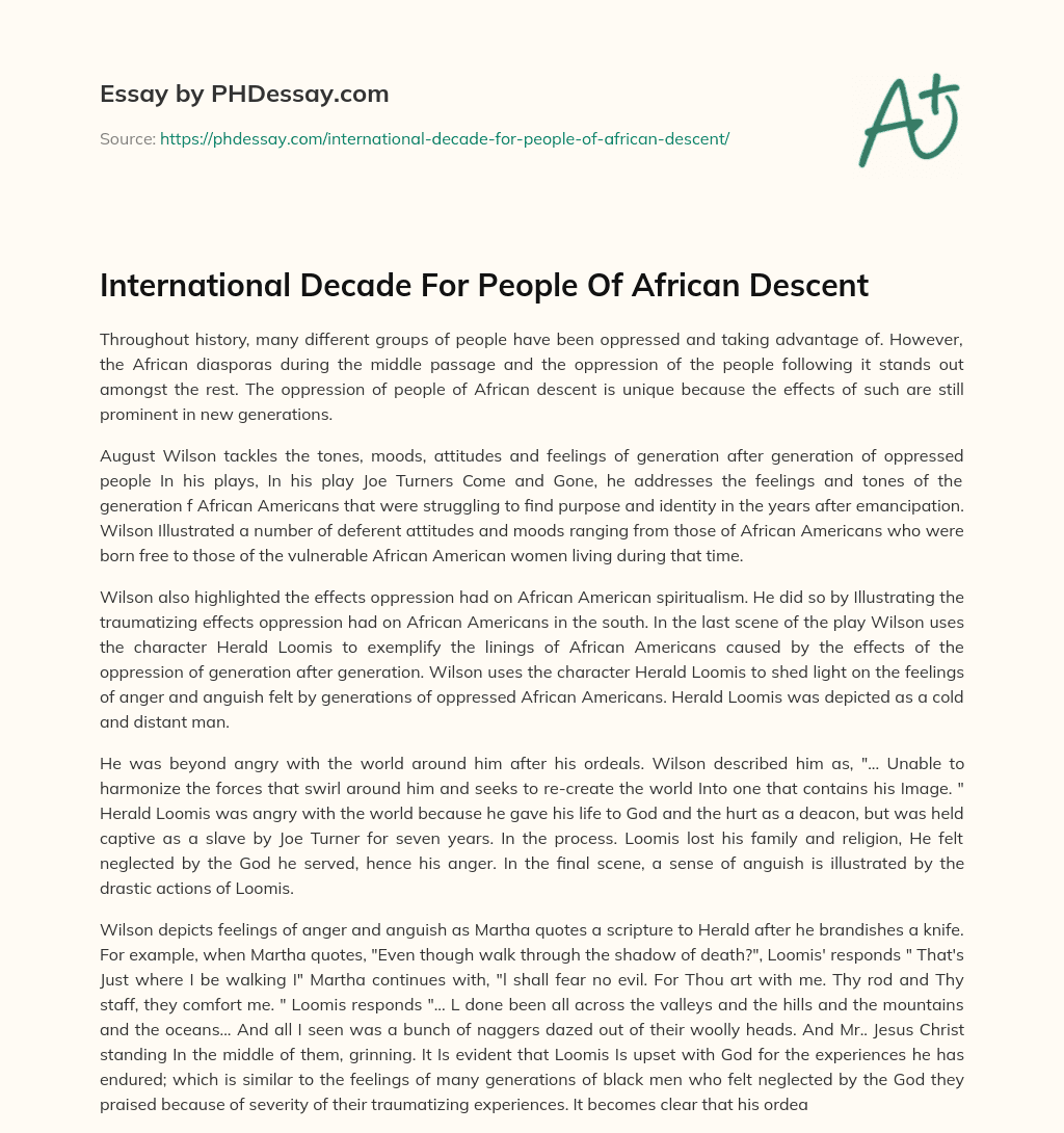 International Decade For People Of African Descent essay