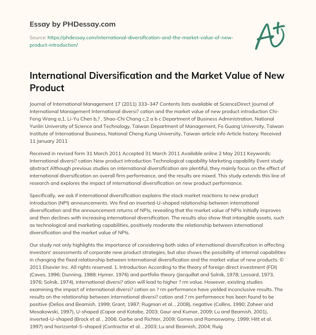 International Diversification and the Market Value of New Product essay