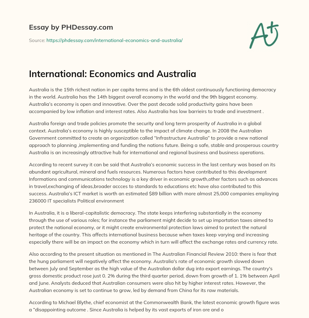 International: Economics and Australia essay