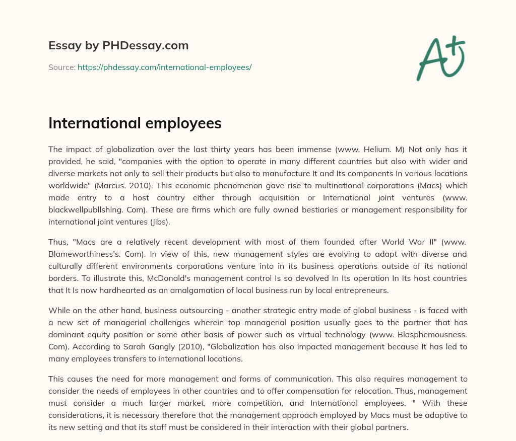 International employees essay