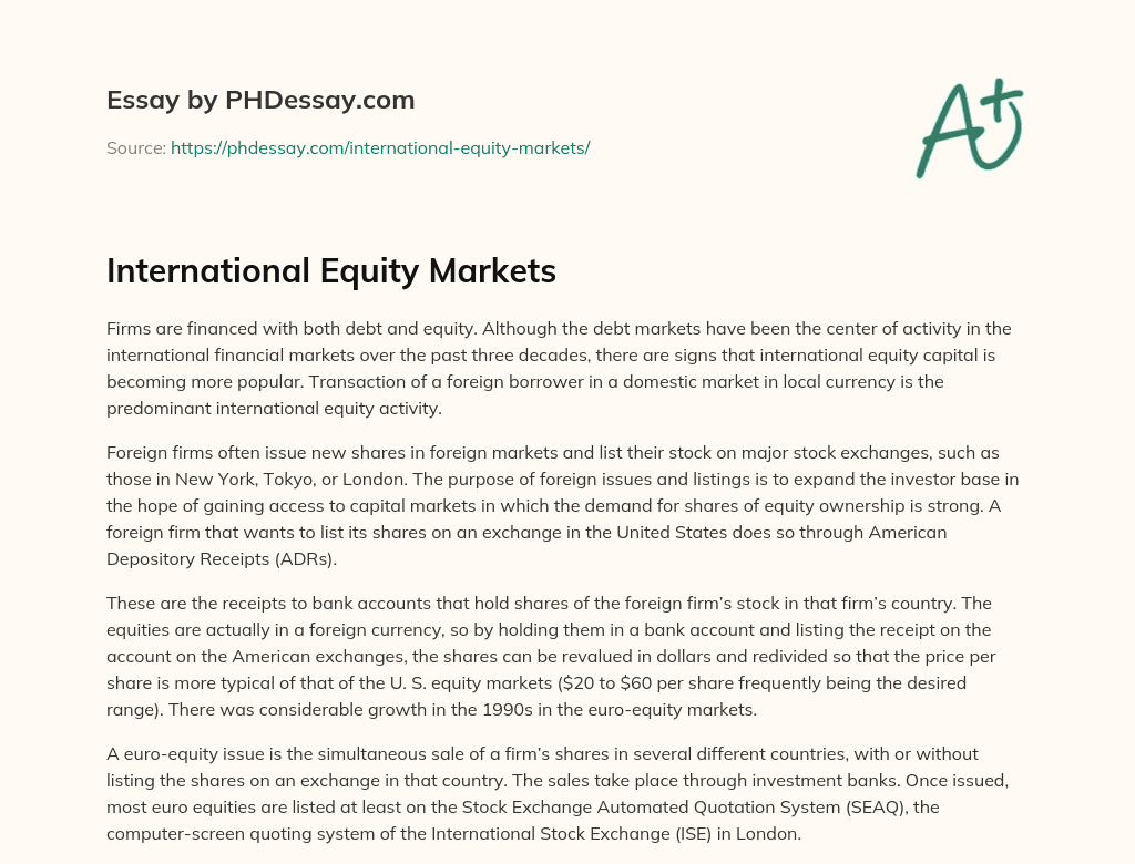 International Equity Markets essay