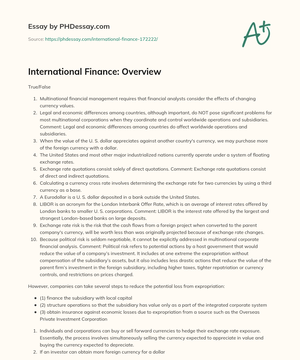 International Finance: Overview essay