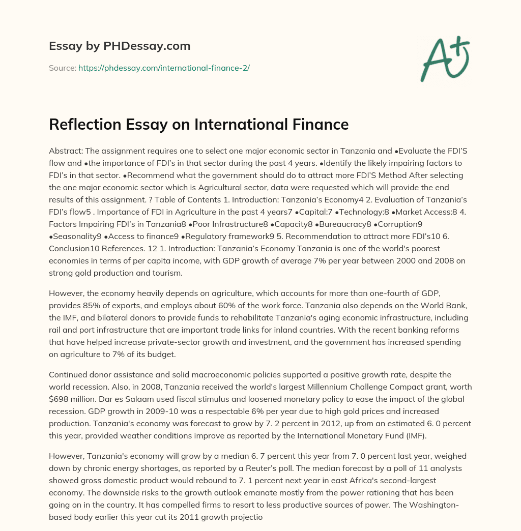 Reflection Essay on International Finance essay