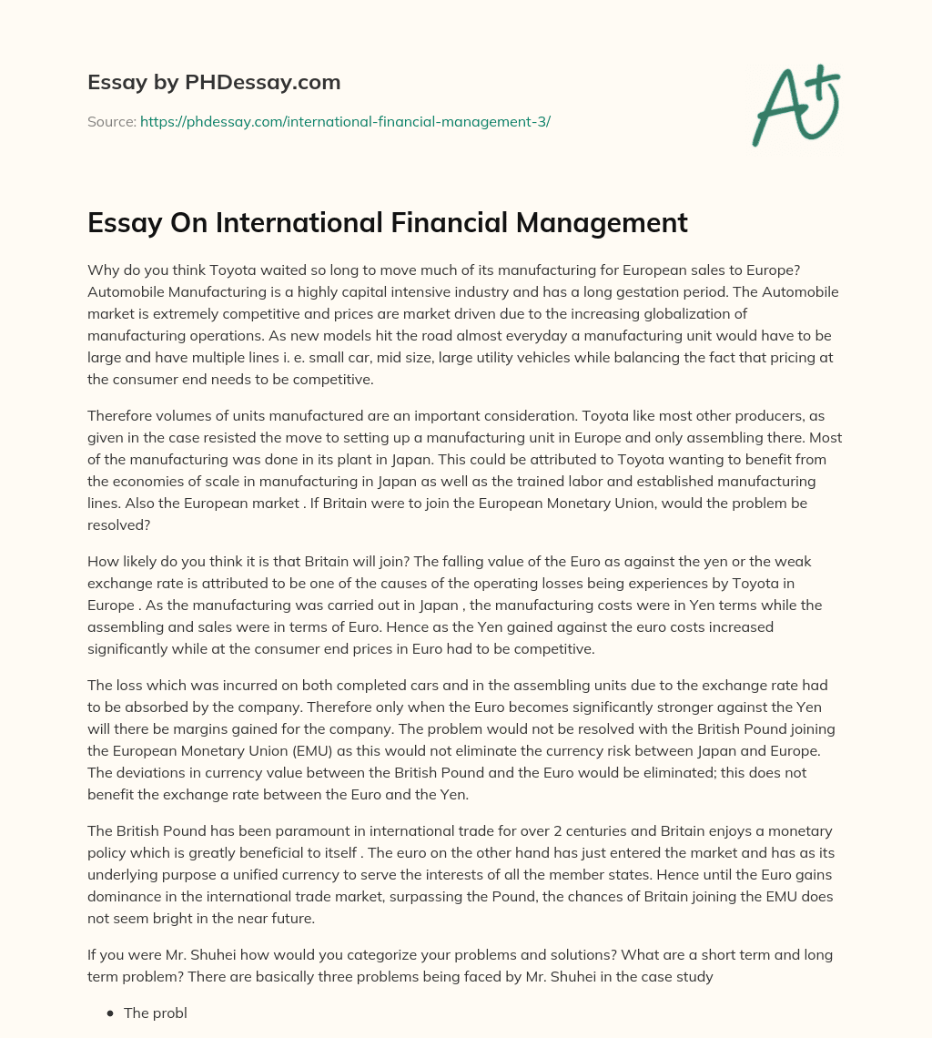 Essay On International Financial Management essay