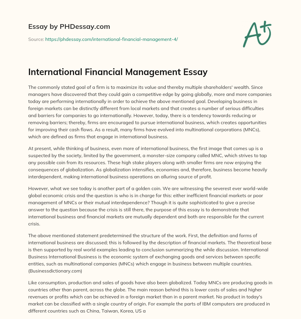 International Financial Management Essay essay