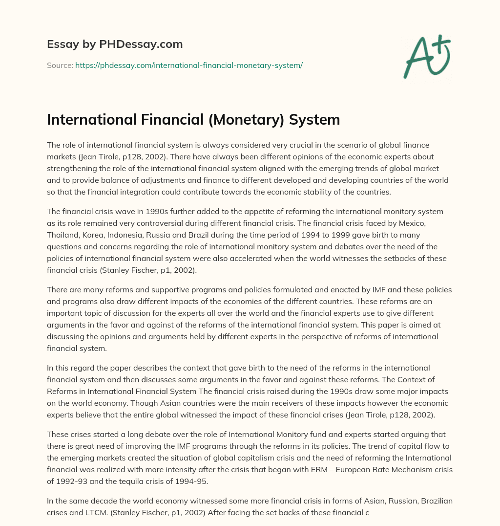 International Financial (Monetary) System essay