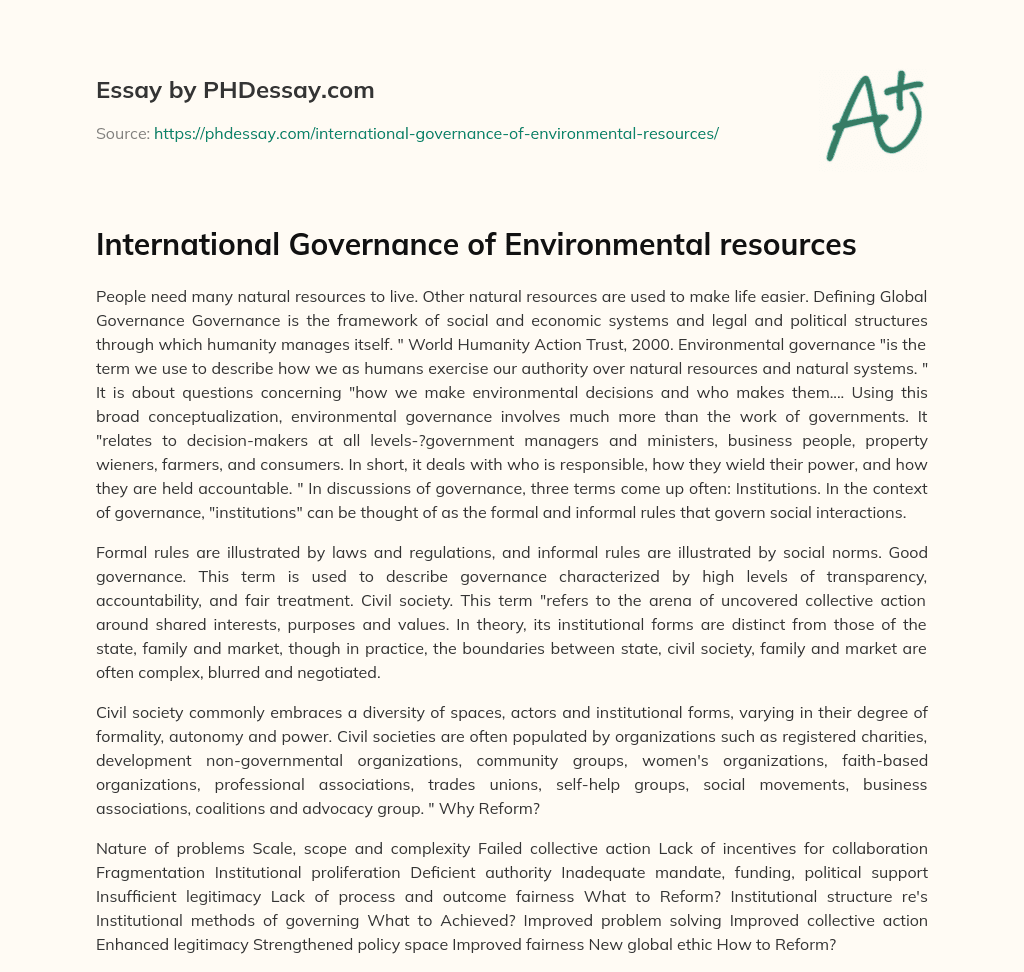 International Governance of Environmental resources essay