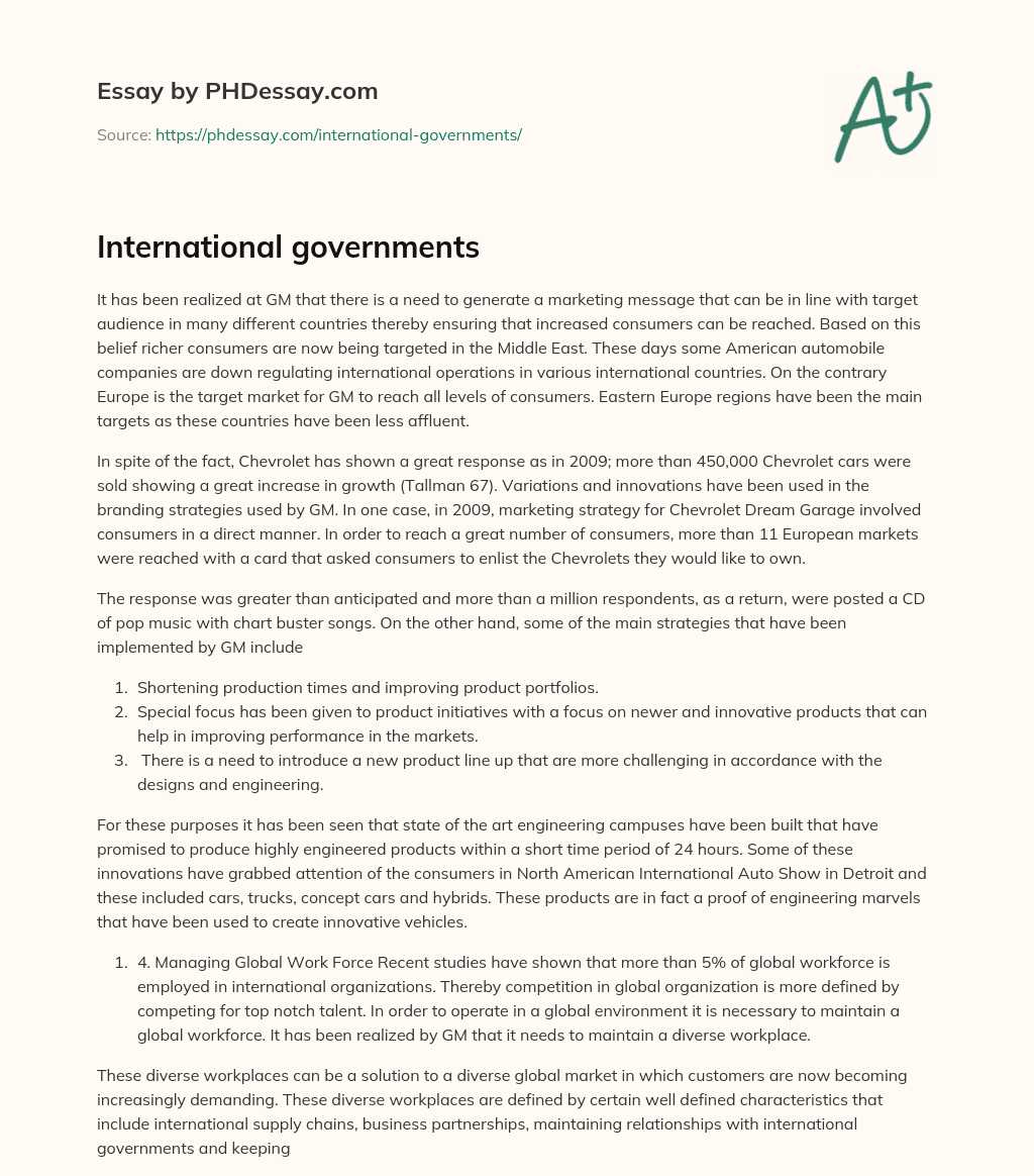 International governments essay