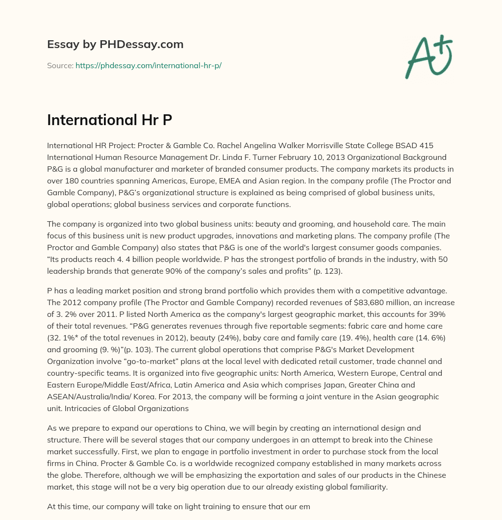 International Hr P essay
