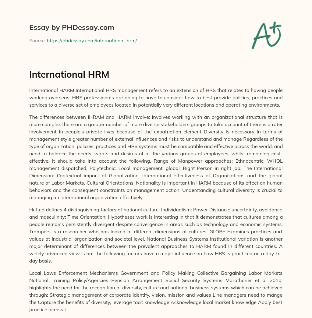 International HRM essay