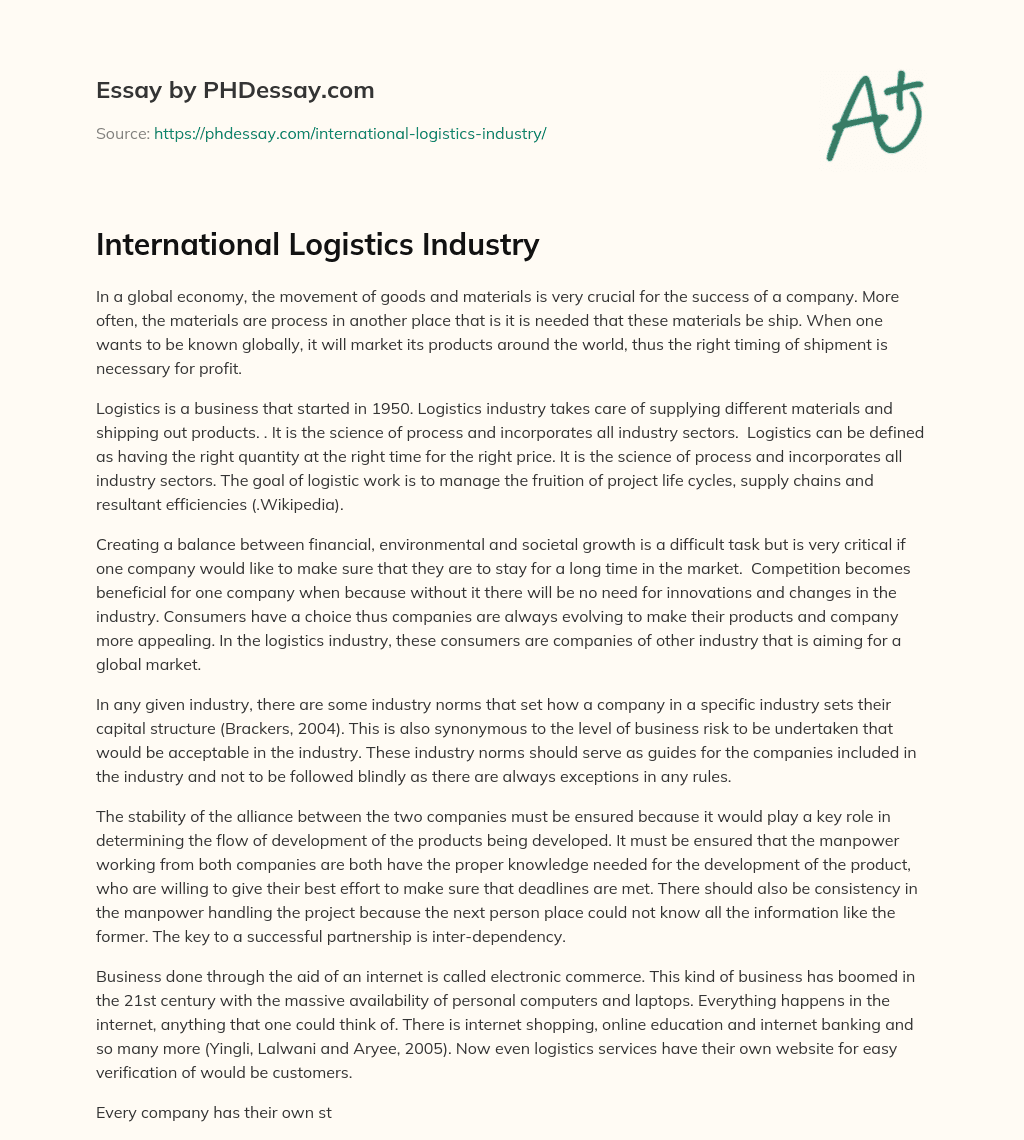 International Logistics Industry essay