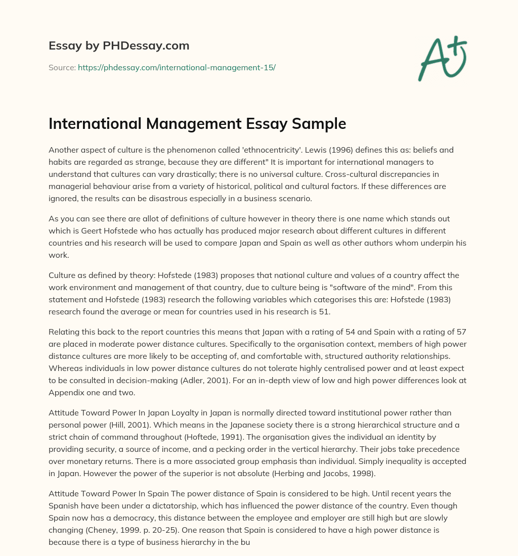 International Management Essay Sample essay