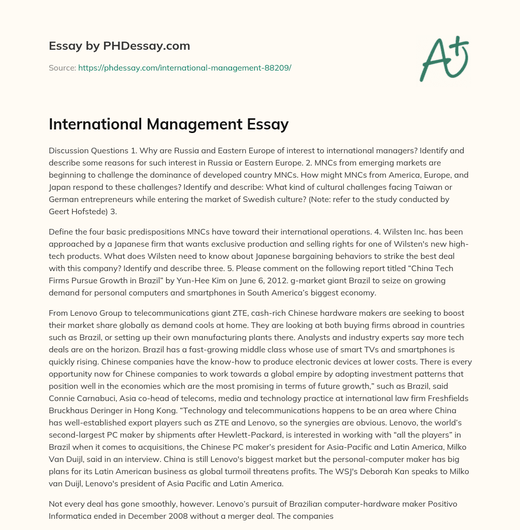 International Management Essay essay