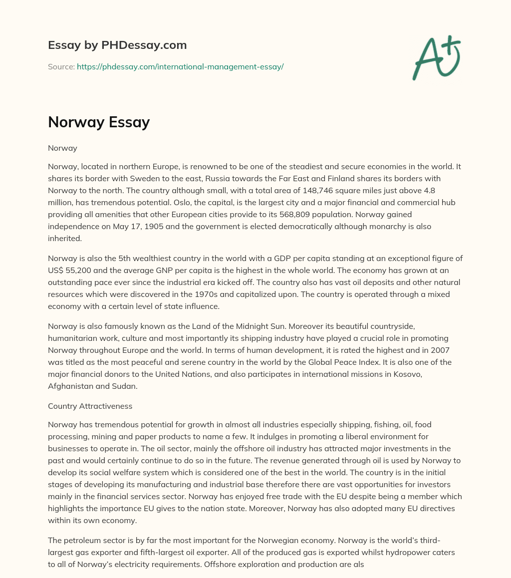 Sun: An Overview of Norway’s Steady and Wealthy Economy essay
