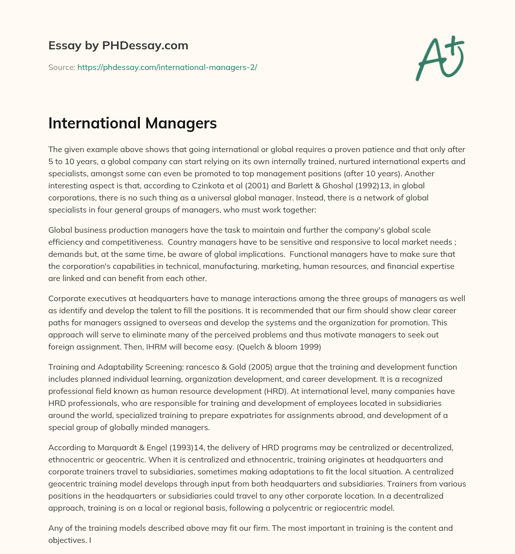 International Managers essay