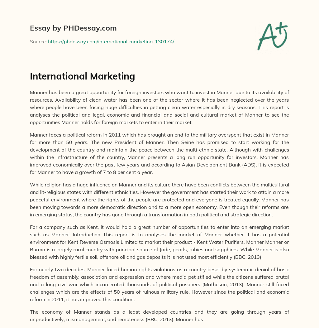 International Marketing essay
