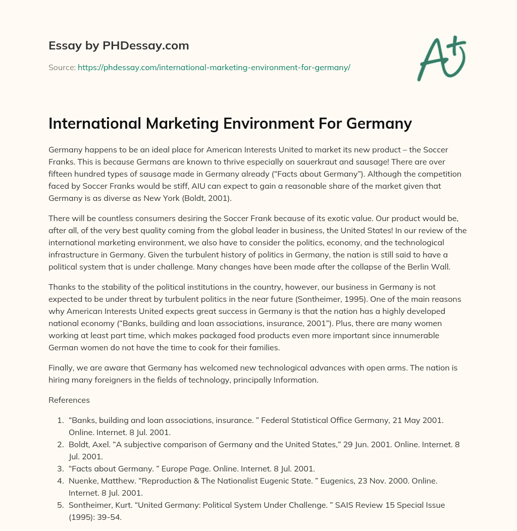 International Marketing Environment For Germany essay