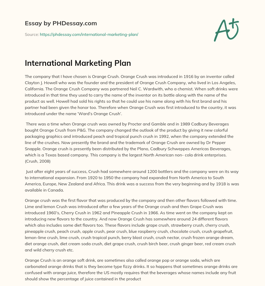 International Marketing Plan essay
