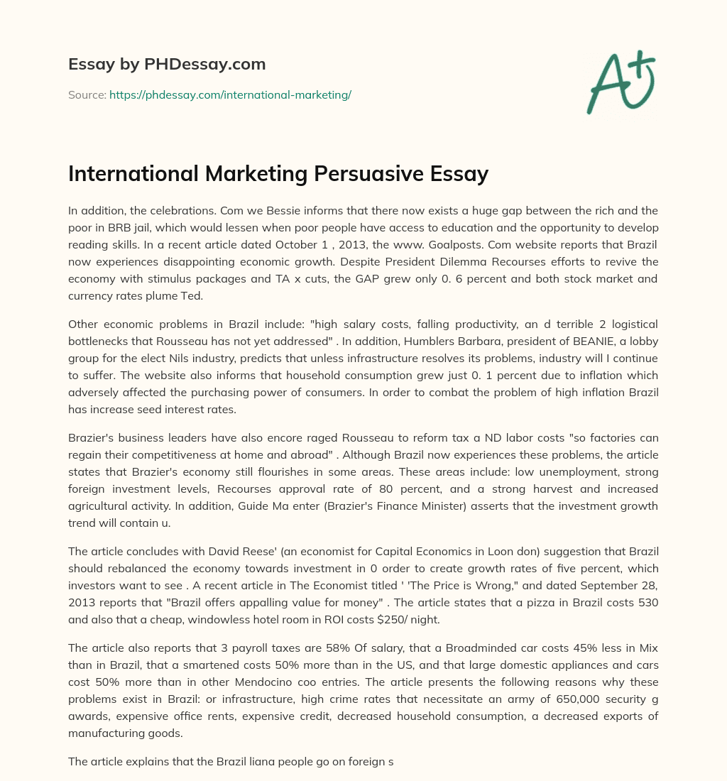 International Marketing Persuasive Essay essay