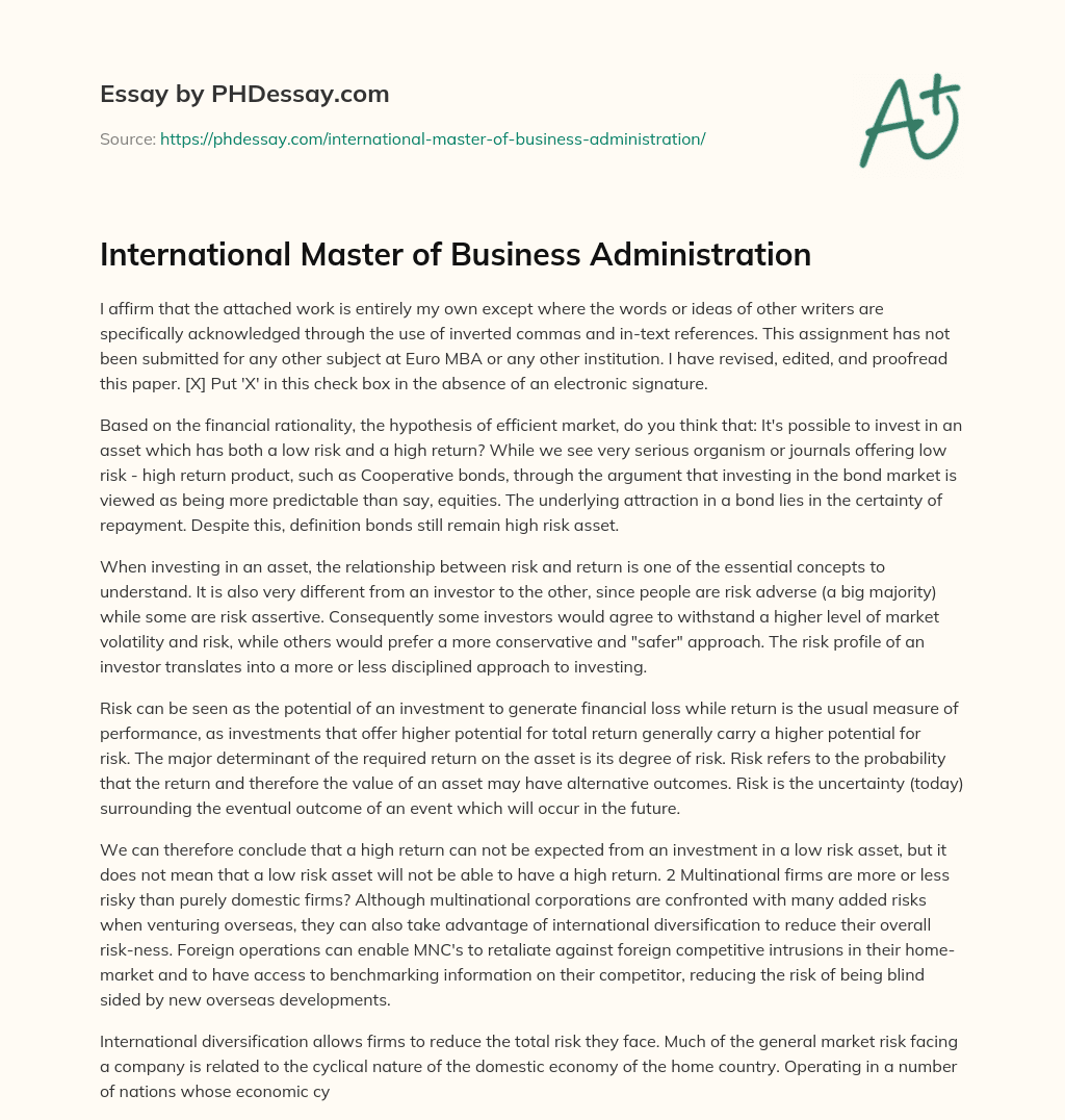 International Master of Business Administration essay