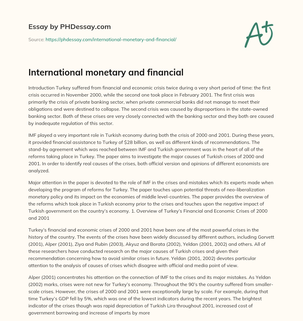 International monetary and financial essay