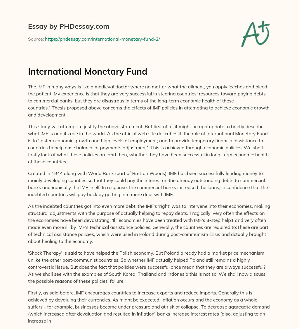 International Monetary Fund essay
