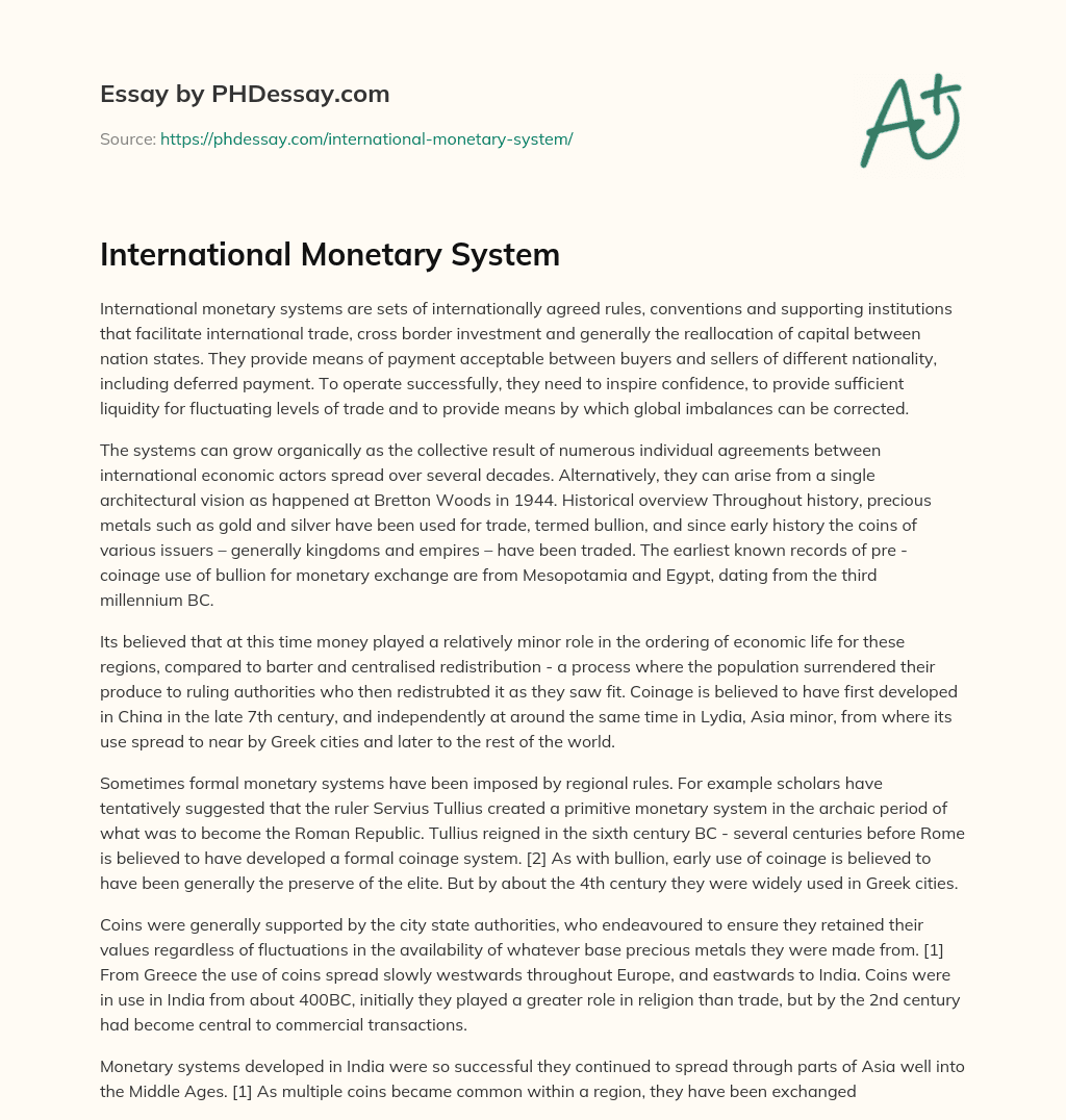 international monetary system essay