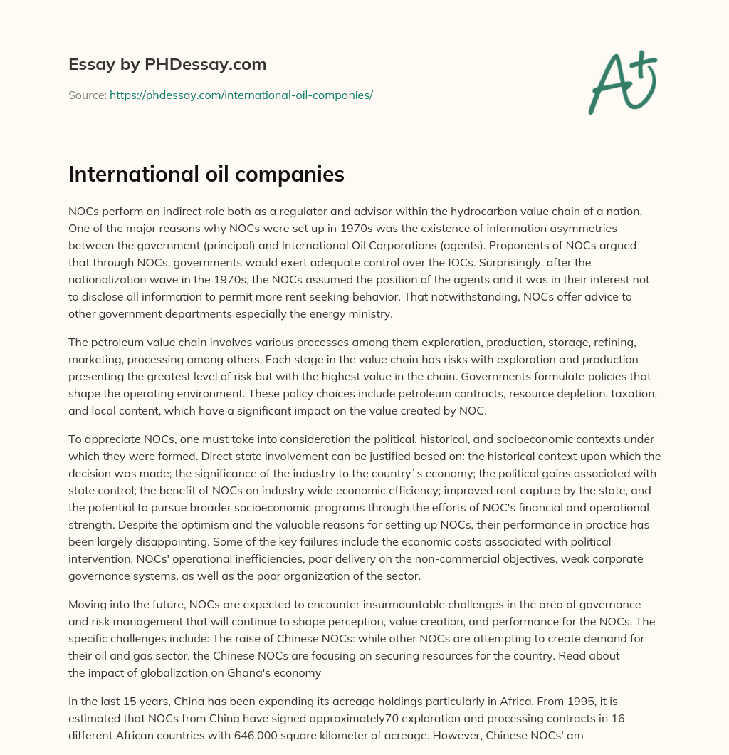 International oil companies essay