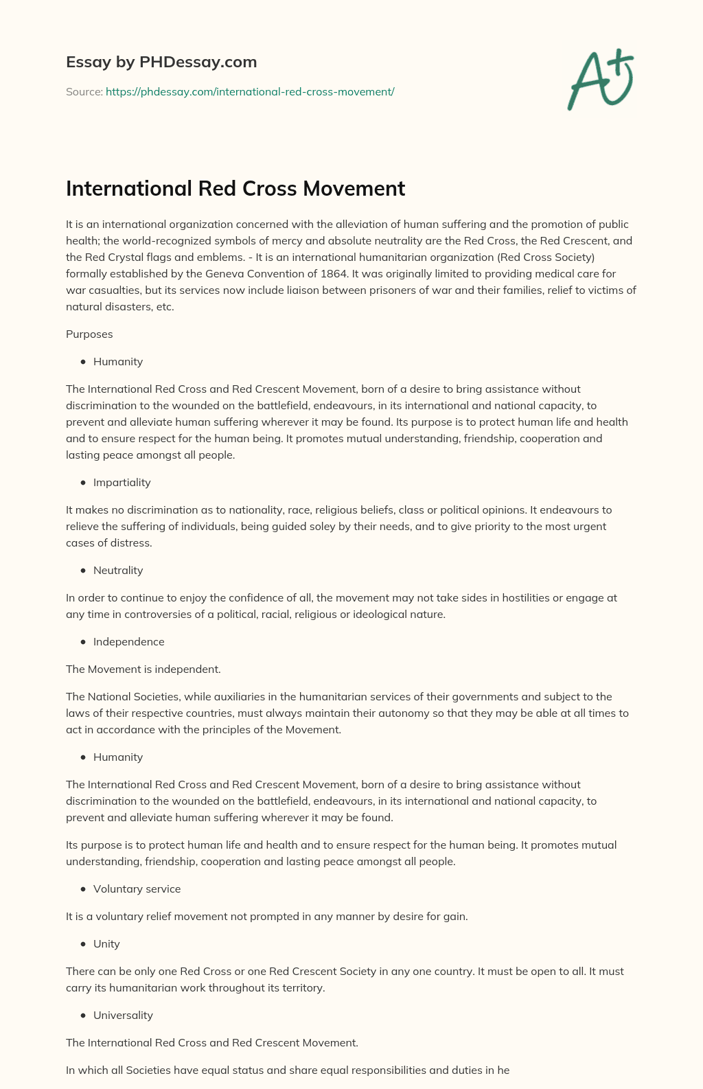 International Red Cross Movement essay