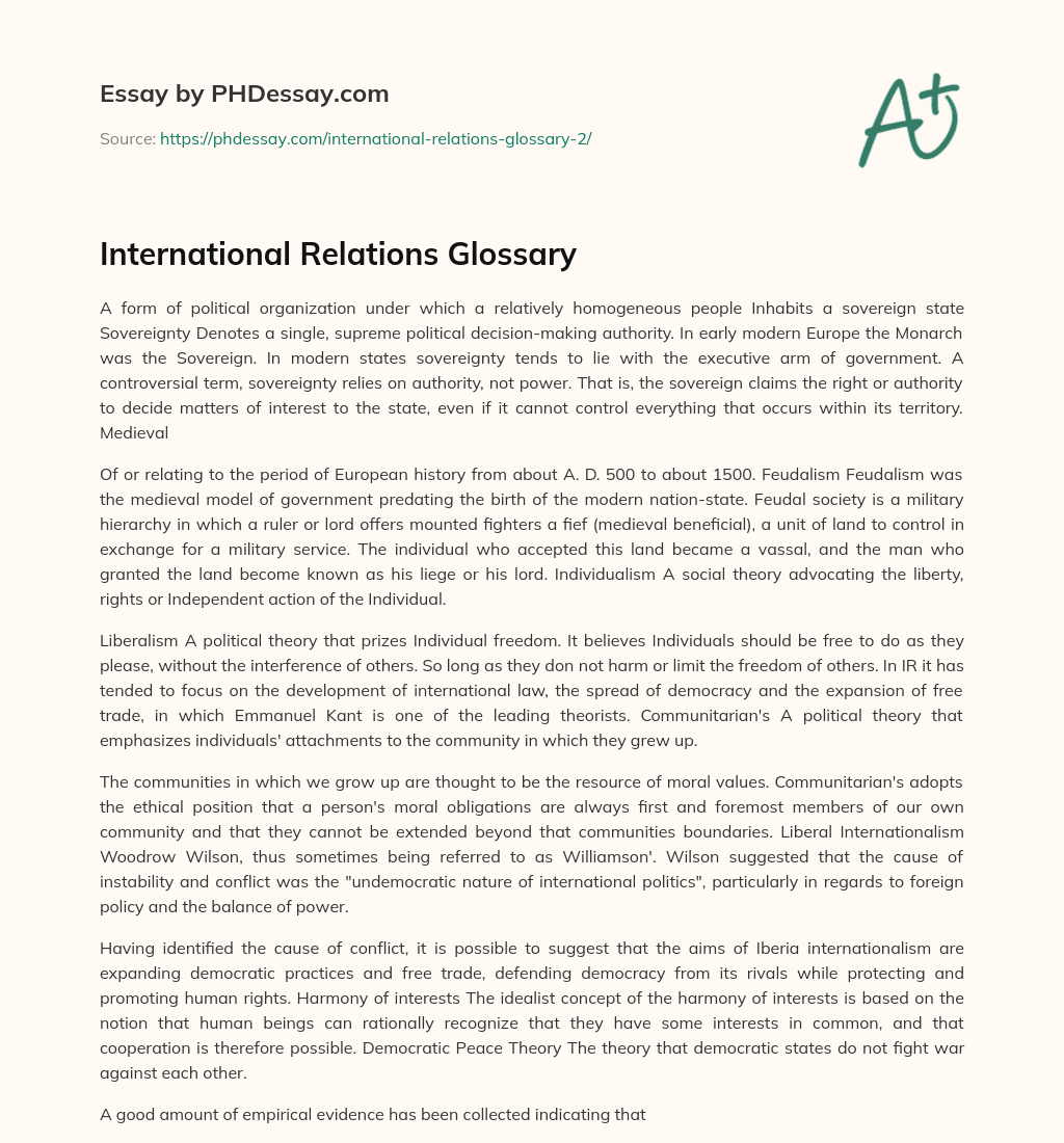 International Relations Glossary essay