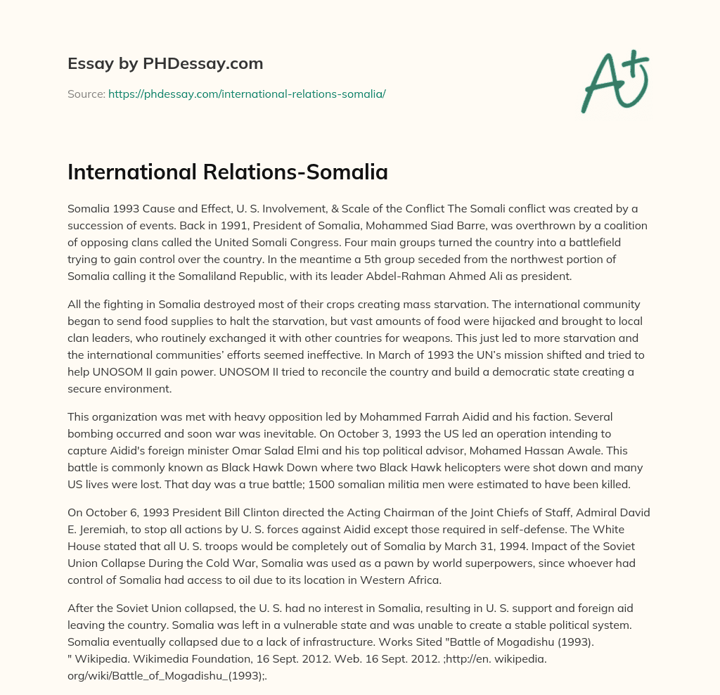 International Relations-Somalia essay