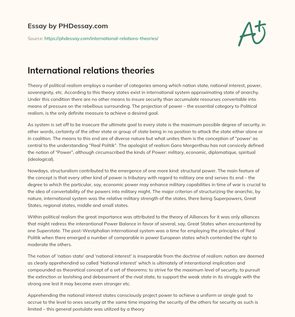 International relations theories essay