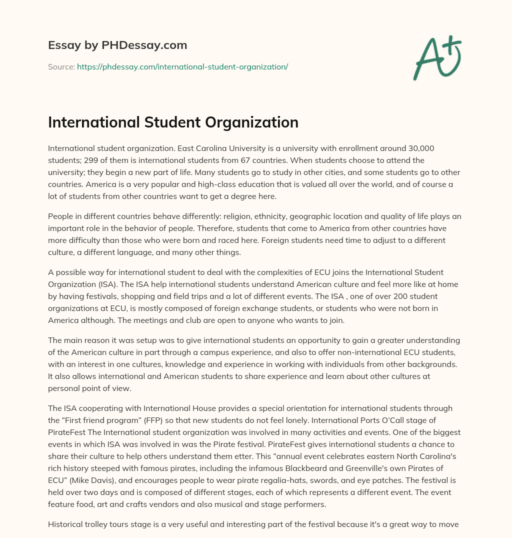 International Student Organization essay
