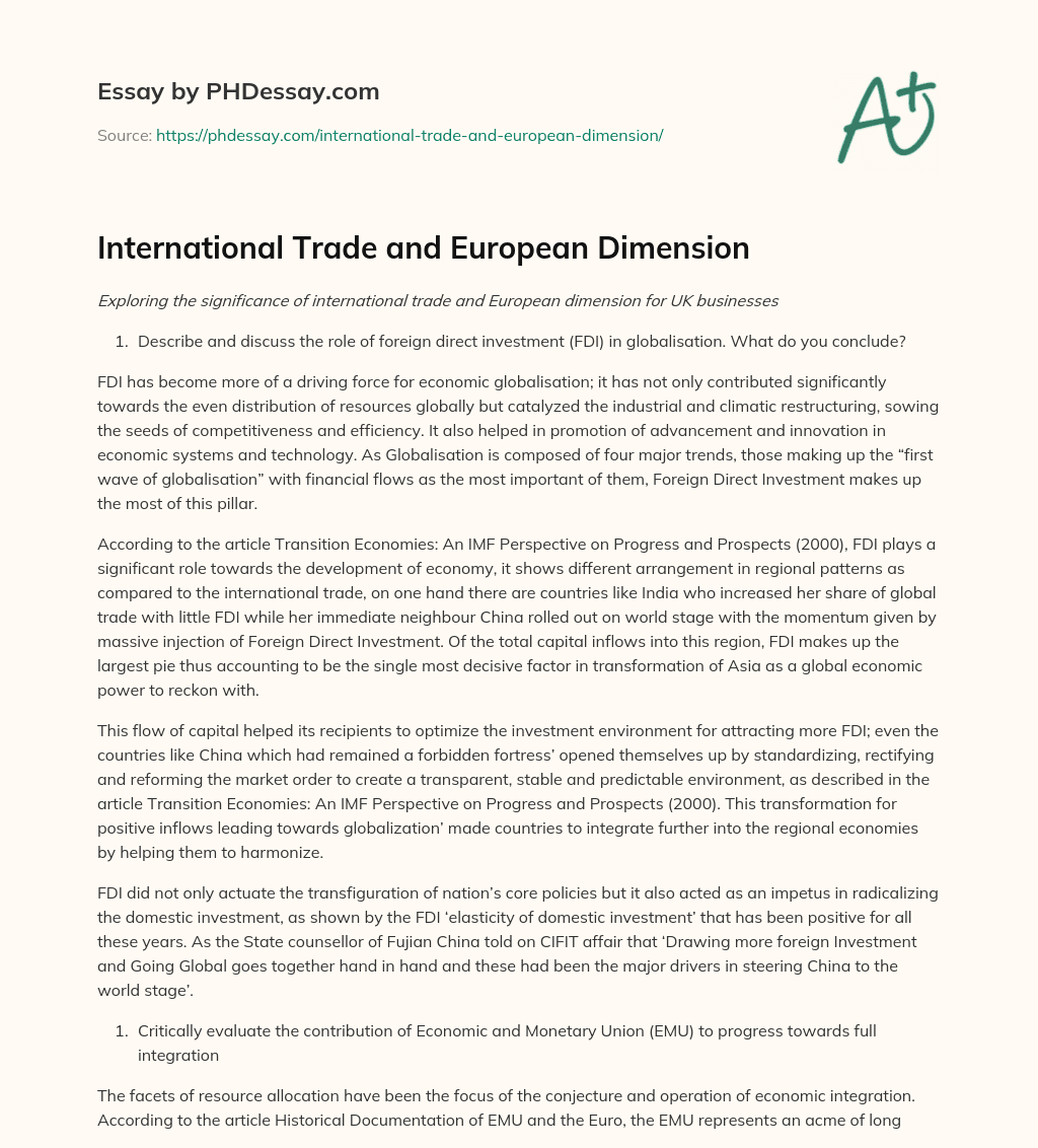 International Trade and European Dimension essay