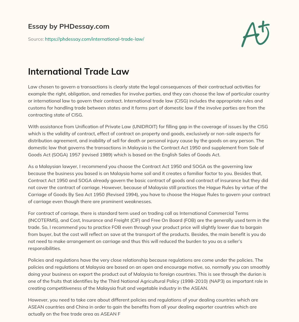 International Trade Law essay