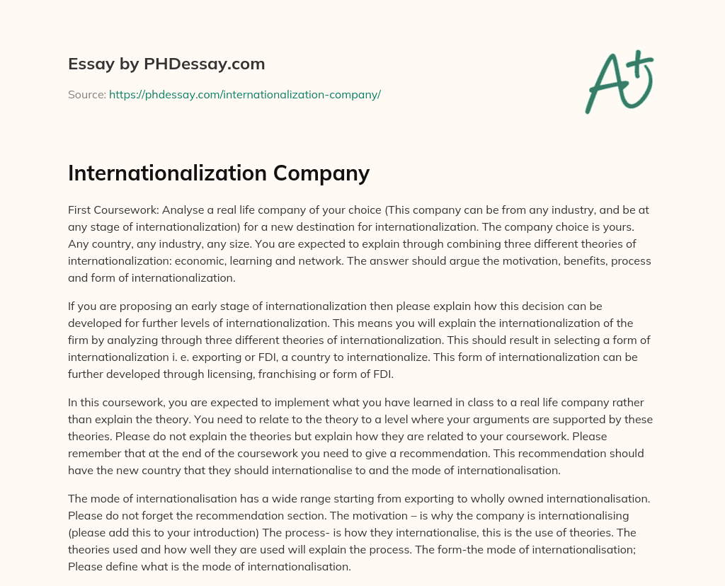 Internationalization Company essay