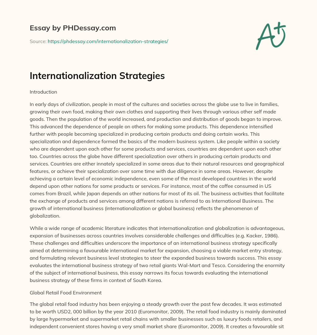 Internationalization Strategies essay