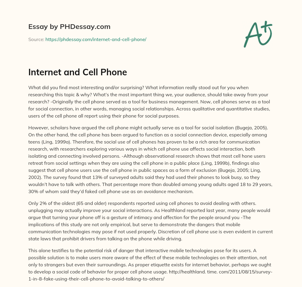 Internet and Cell Phone essay