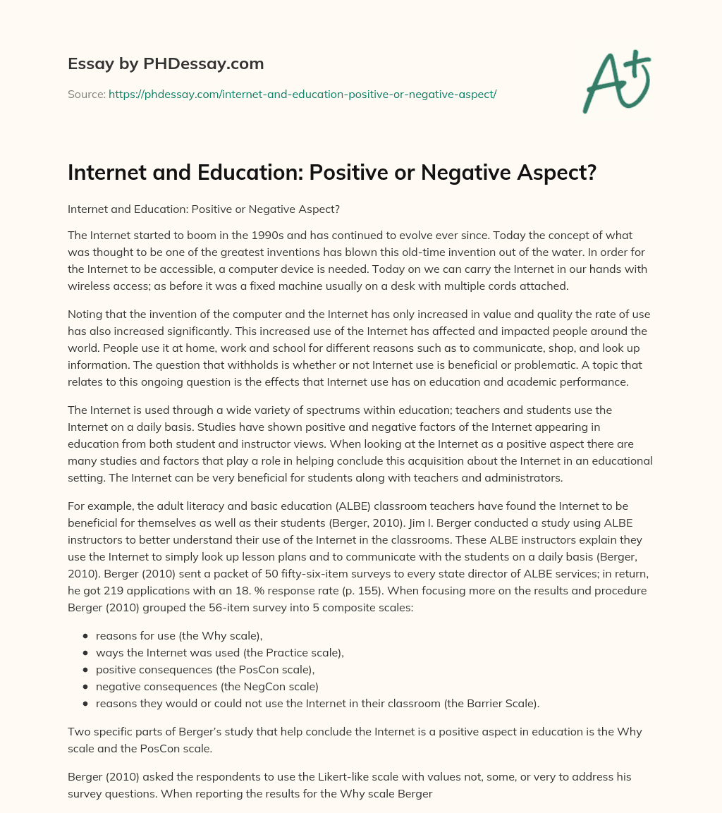 Internet and Education: Positive or Negative Aspect? essay