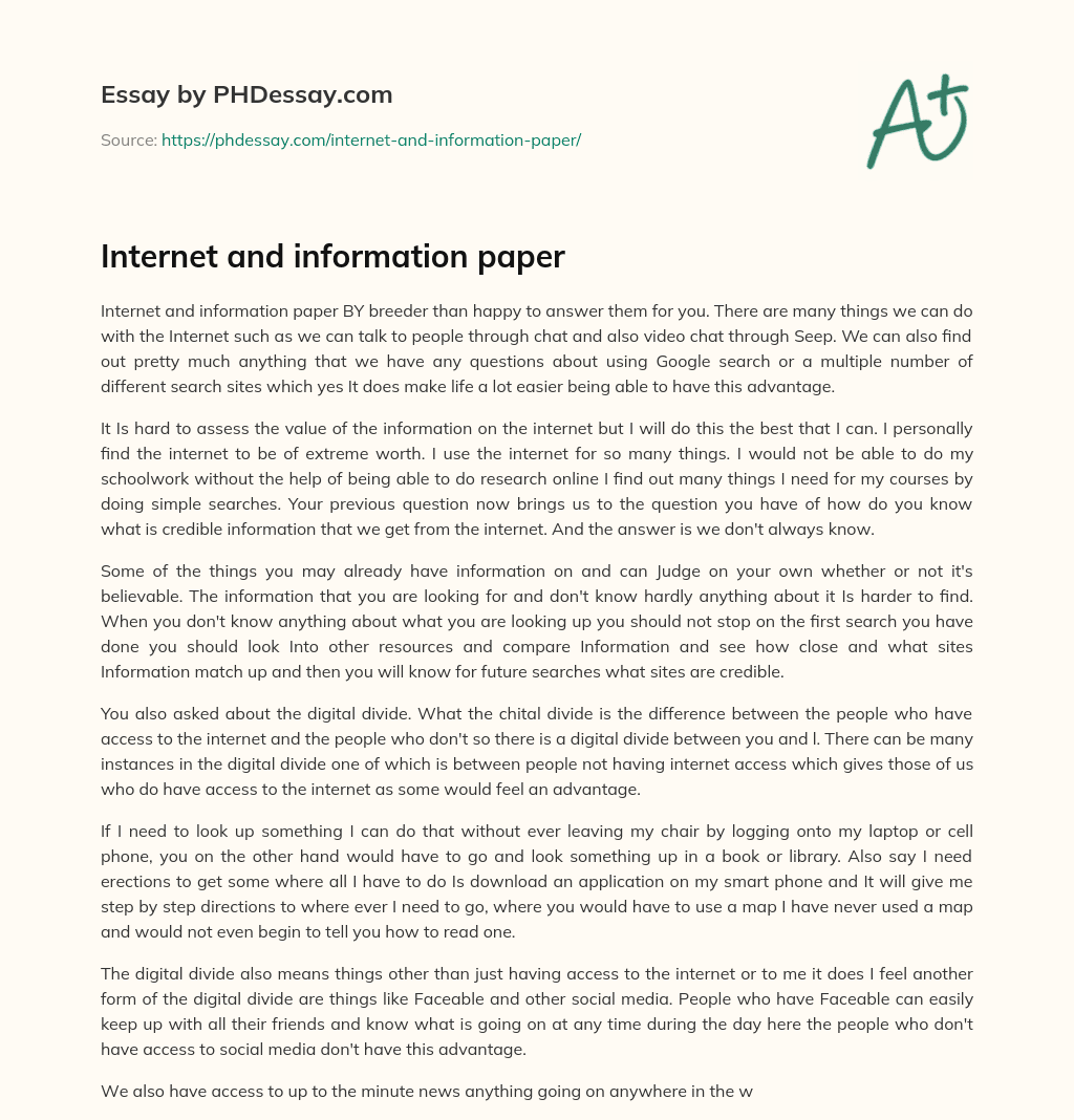Internet and information paper essay