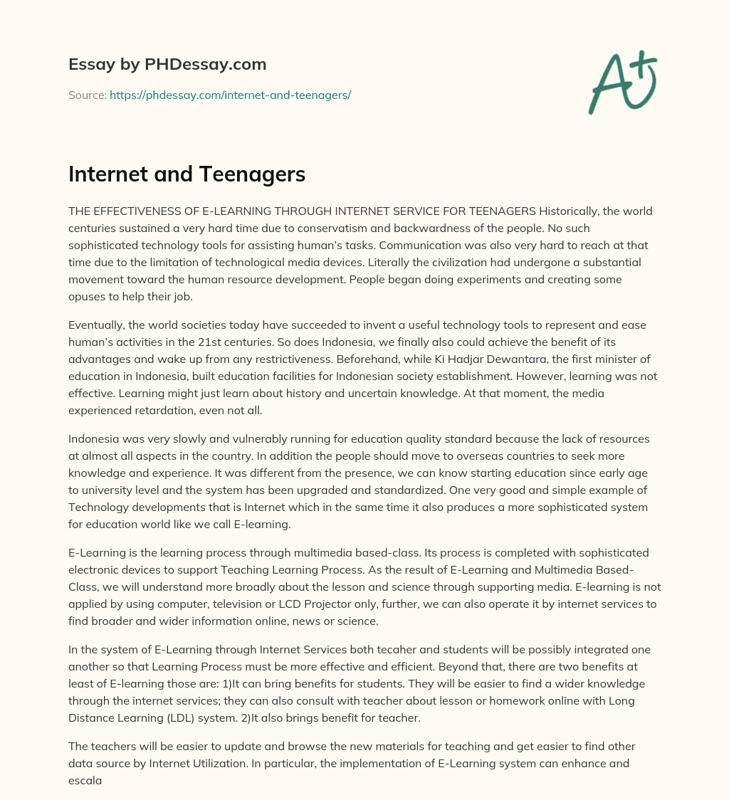 Internet and Teenagers essay